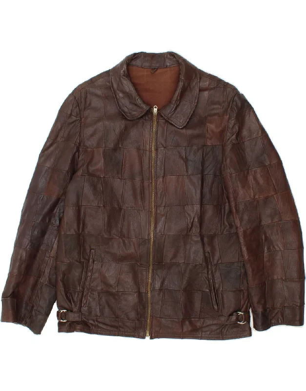 Warm Sweaters VINTAGE Mens Leather Jacket UK 38 Medium Brown Patchwork