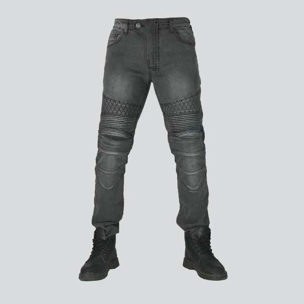 Everyday Jackets Embroidered grey men's biker jeans