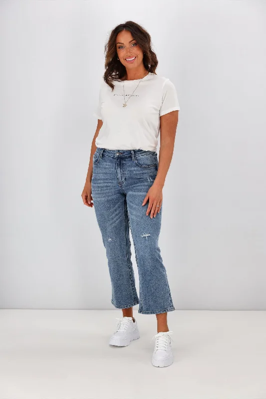Summer Outfits Shine On Label Myles Cropped Flare Vintage Blue