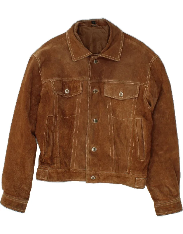 Comfort Tops VINTAGE Mens Bomber Suede Jacket UK 36 Small Brown Polyester