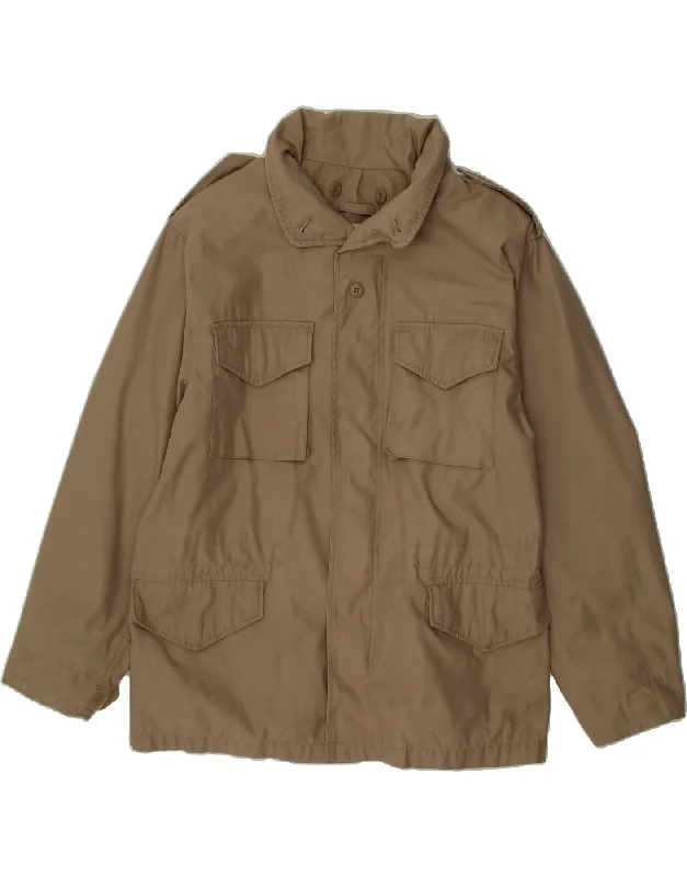 Trendy Hoodies VINTAGE Mens Hooded Military Jacket UK 36 Small Brown