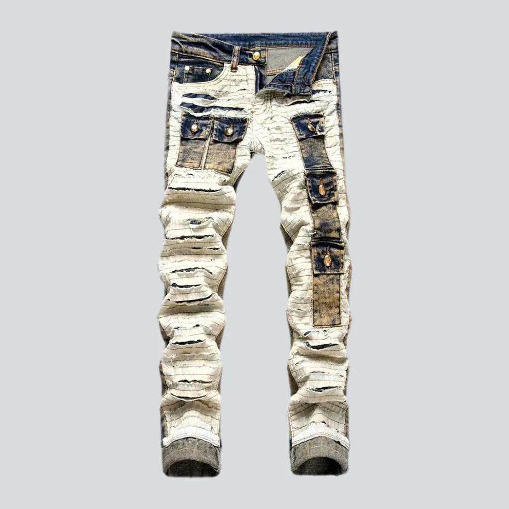Practical Jeans Patchwork fashion jeans
 for men