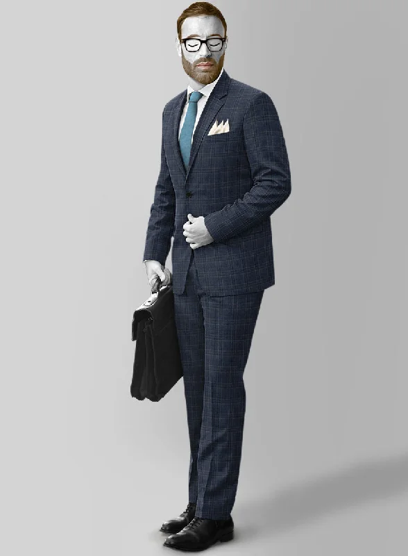Soft Tees Napolean Blue Hunting Plaid Wool Suit