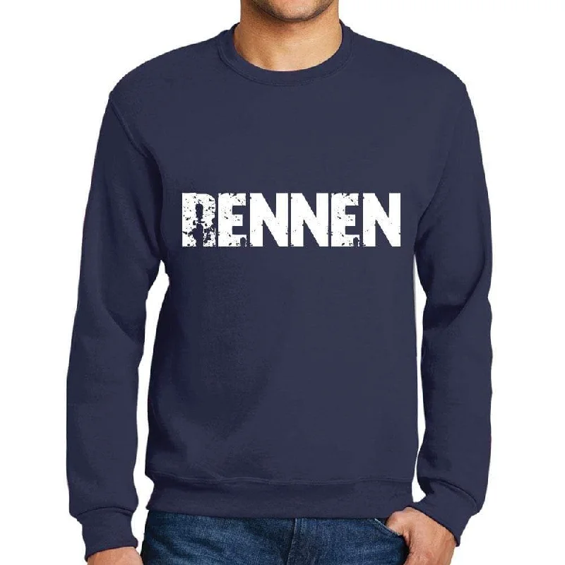 Stylish Footwear Men's Printed Graphic Sweatshirt Popular Words RENNEN French Navy