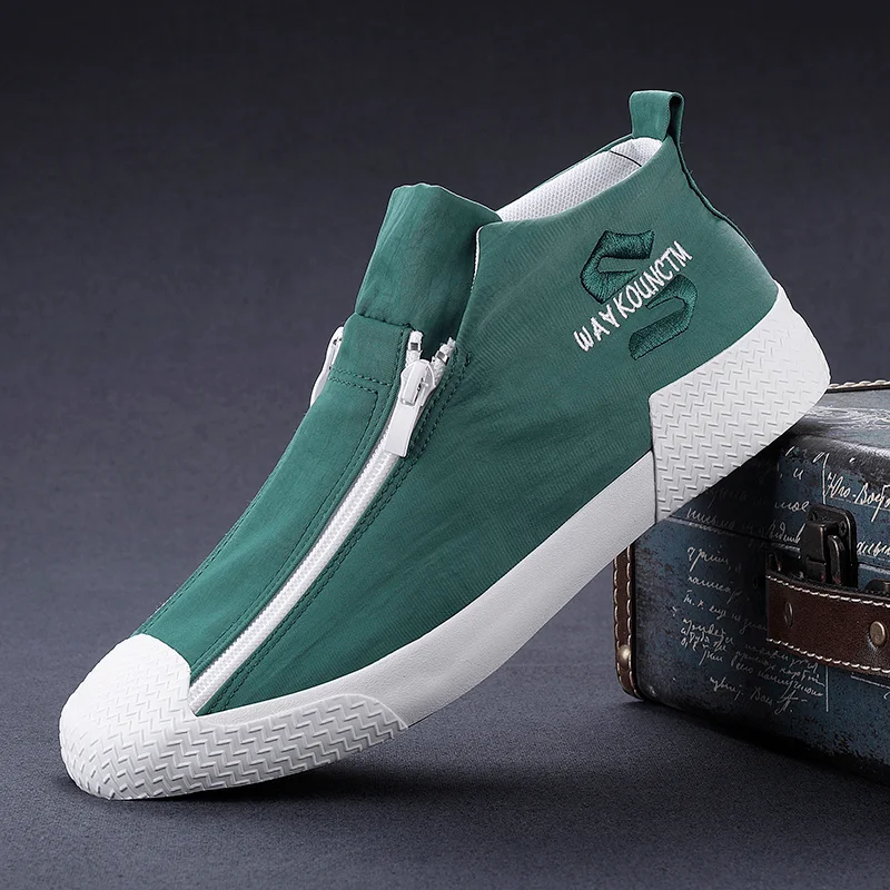 Bold Shirts Men Rubber Cap Toe Front Zipper Comfy Breathable Canvas High Top Ankle Casual Sneakers