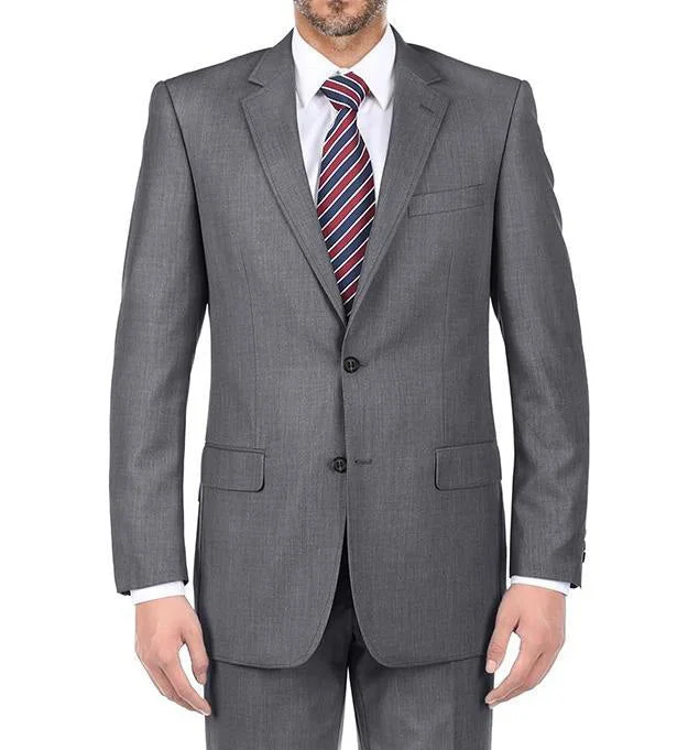 Weekend Tops (44R) Gray 100% Virgin Wool Slim Fit Pick Stitch 2 Piece Suit 2 Button