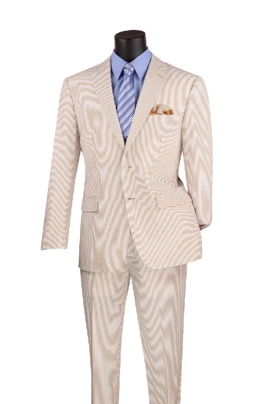 Sleek Pants (40R, 56L) Modern Fit Seersucker in Tan