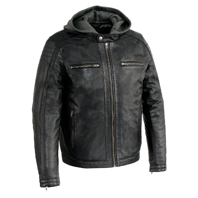 Smart Outfits Milwaukee Leather Men's Black Fashion Casual Leather Jacket with Removable Hoodie SFM1845 Smart Outfits Milwaukee Leather Men's Black Fashion Casual Leather Jacket with Removable Hoodie SFM1845
