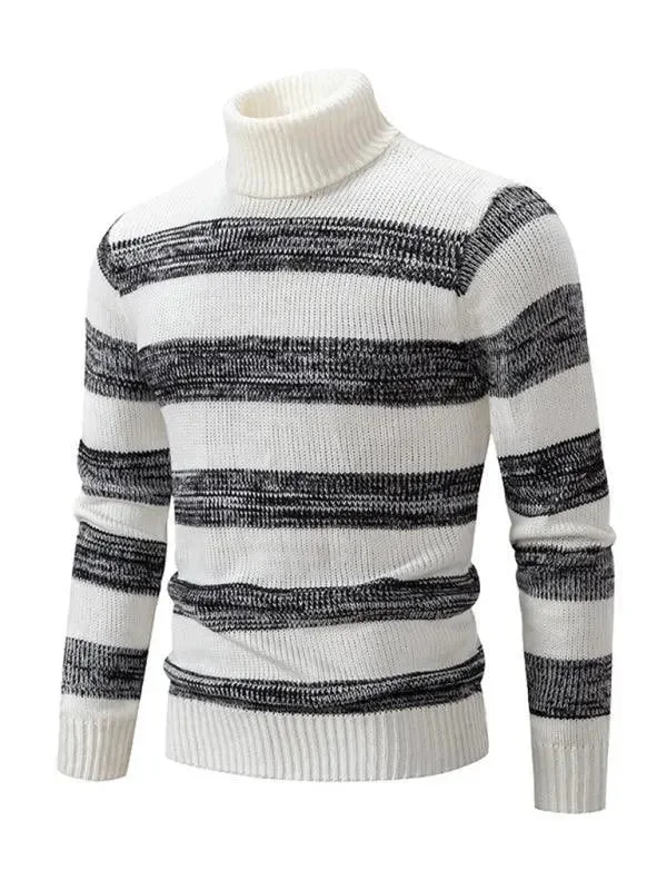 Fashion Jackets Striped Patchwork Turtleneck Men Sweater