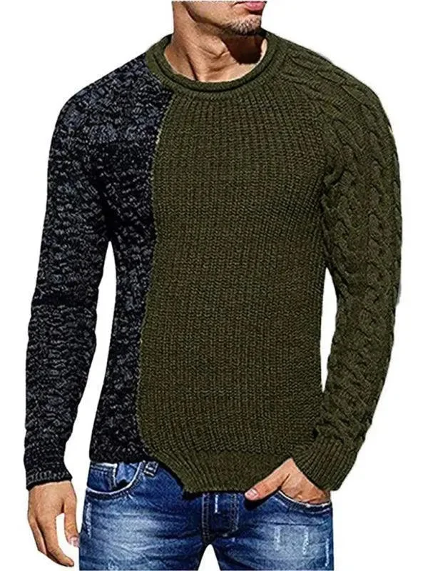 Comfort Jeans Patchwork Round Neck Pullover Men Sweater