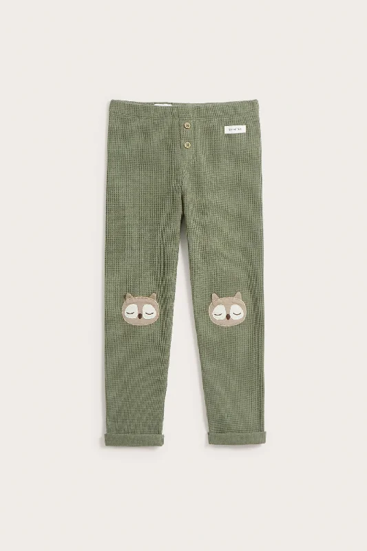 Everyday Jeans Kids green waffle-knit owl leggings