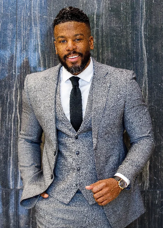 Stylish Casuals Ash Grey / Black Spec 3 Piece Suit