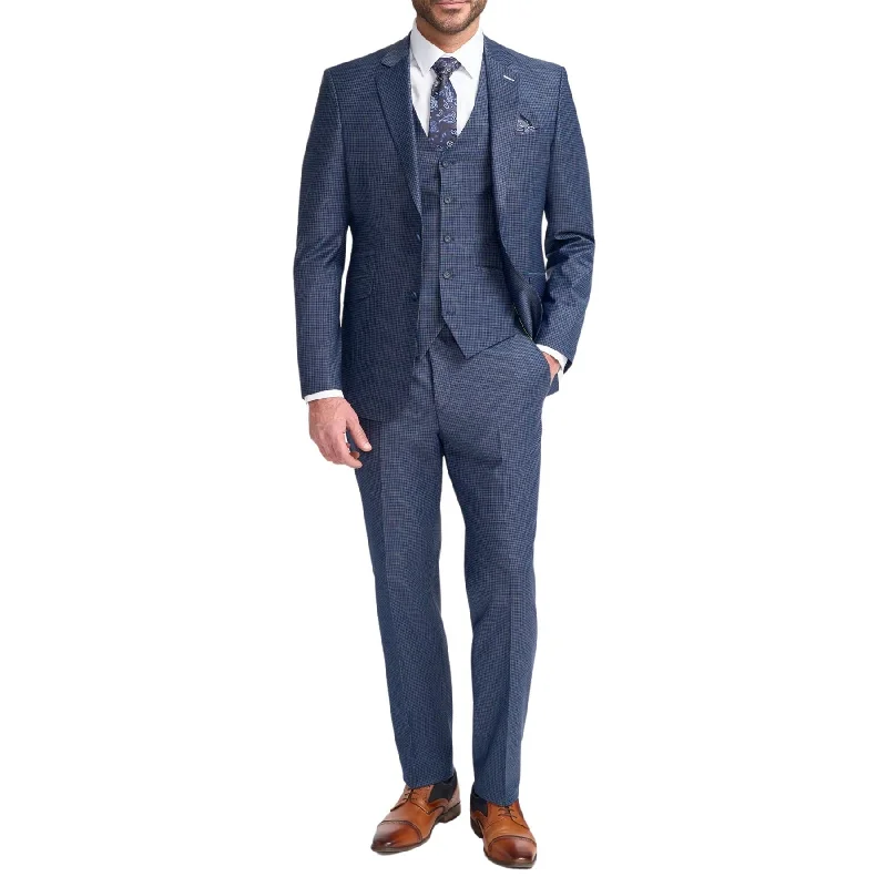 Modern Pants Men's Suit Navy Check 3 Piece Tailored Fit Formal Wedding Dress