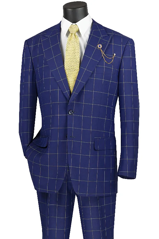 Cozy Wear Nepa Collection - Regular Fit Windowpane Suit 2 Piece in Navy