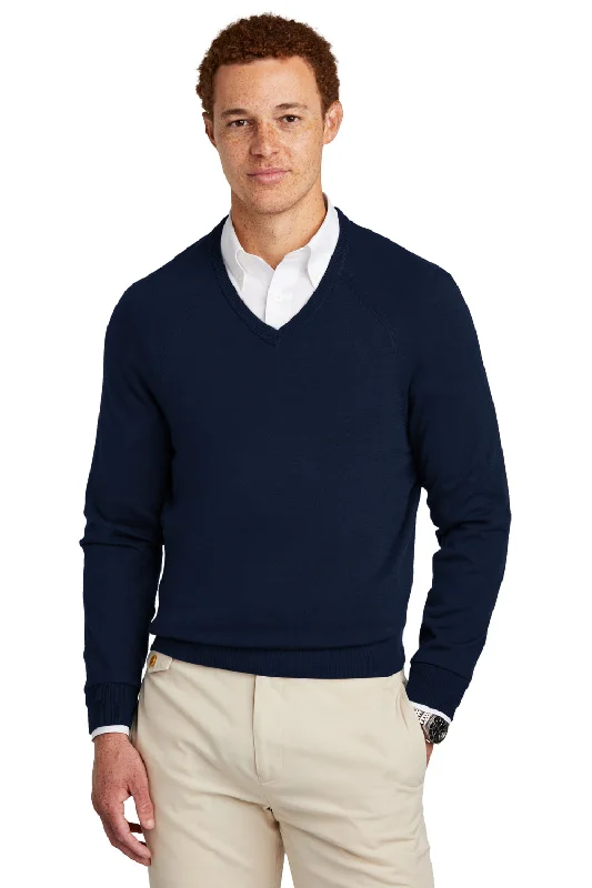Stylish Casuals Brooks Brothers Mens Long Sleeve V-Neck Sweater - Navy Blue
