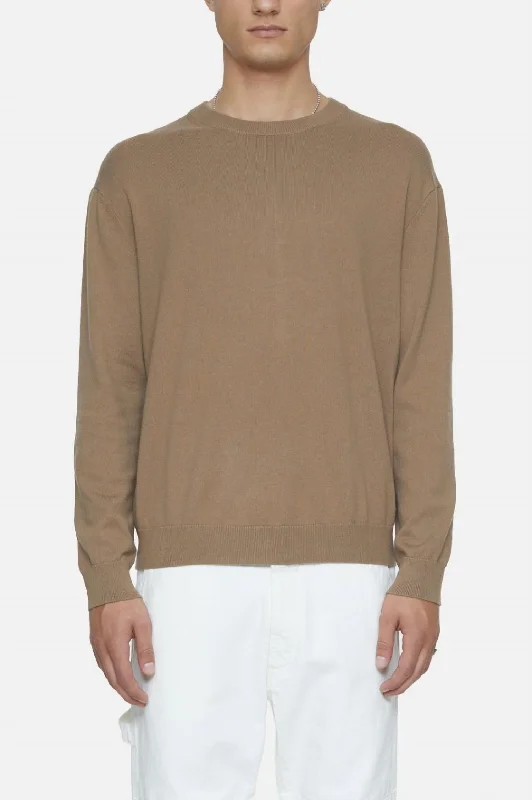 Street Style Shoes Crew Neck Long Sleeve Knit Sweater In Brown Sugar