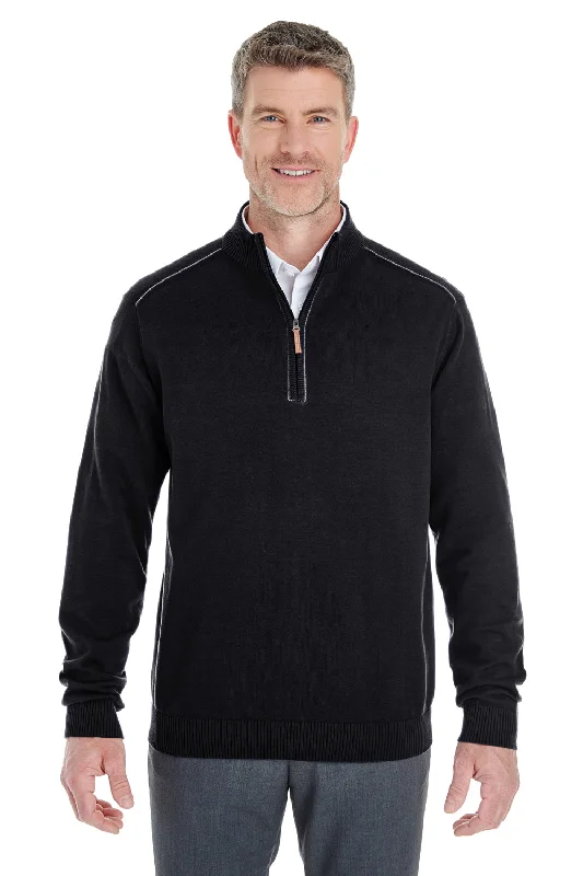 Street Style Tops Devon & Jones Mens Manchester Jersey 1/4 Zip Sweater - Black - Closeout