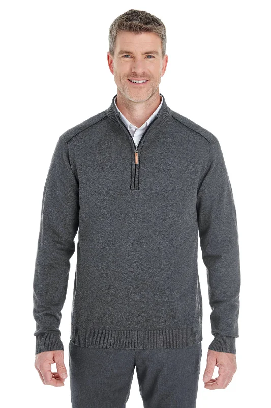 Comfort Jeans Devon & Jones Mens Manchester Jersey 1/4 Zip Sweater - Heather Dark Grey - Closeout