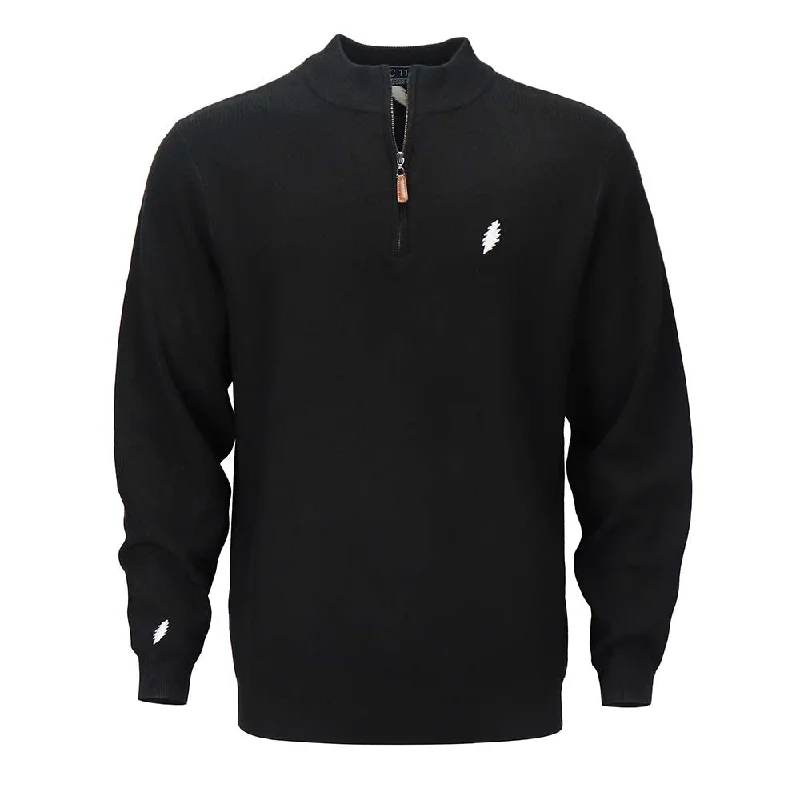 Urban Looks Grateful Dead  | Quarter Zip  Sweater | Black Bolt