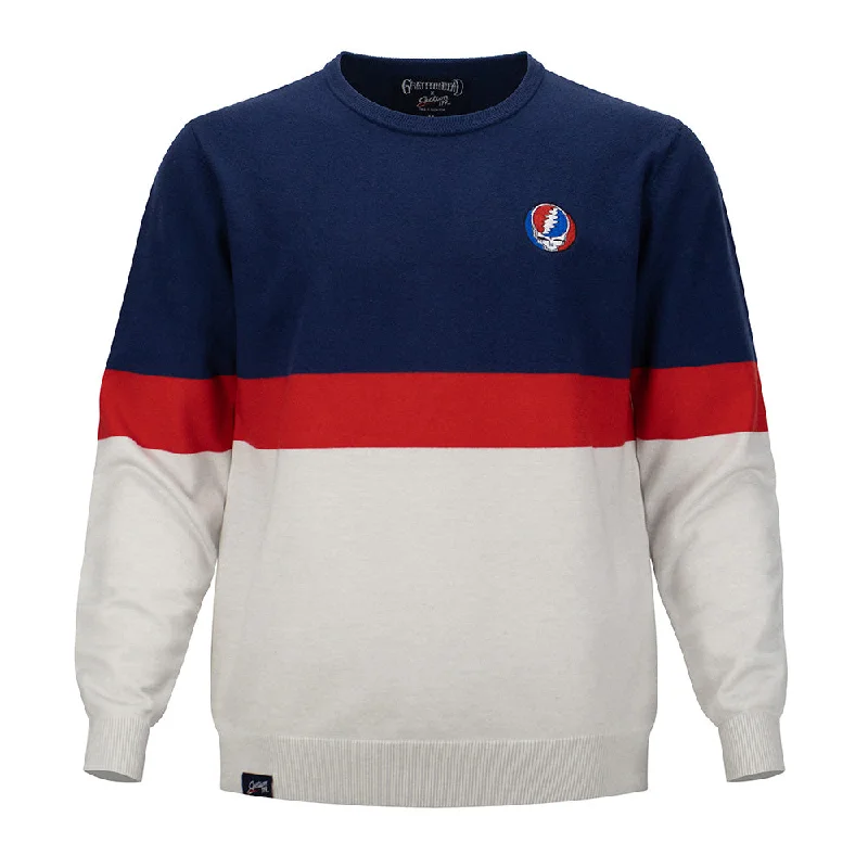 Sporty Looks Grateful Dead | Regular Sweater | Stealie Navy, Red & Grey Stripes