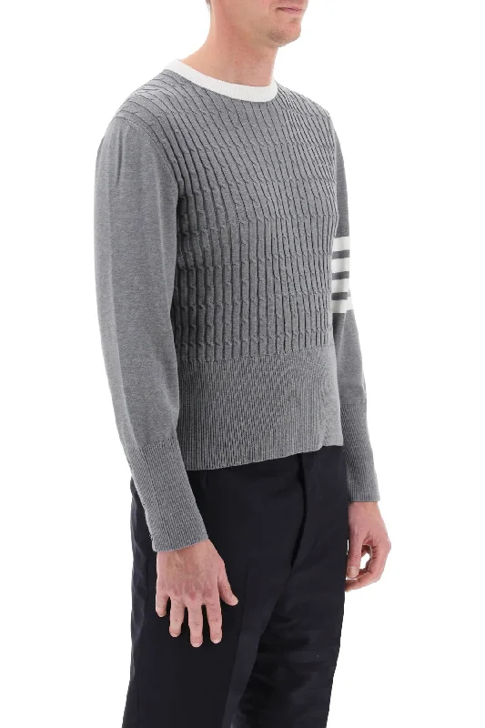 Sleek Tops Thom Browne Placed Baby Cable 4-Bar Cotton Sweater